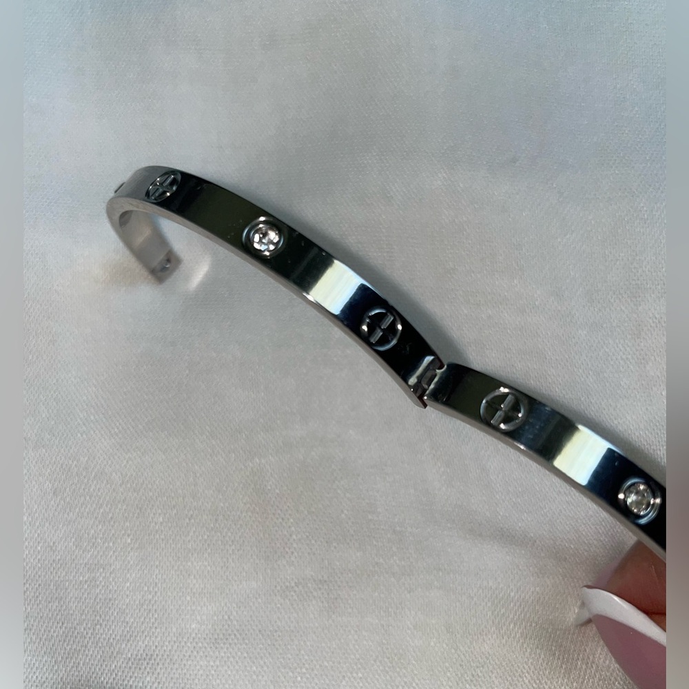 B. Collective Silver Bangle with Crystal Accents - Picture 4 of 7